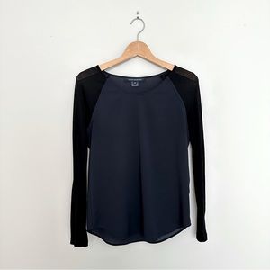 French Connection Navy Blue and Black Mixed Media Blouse
